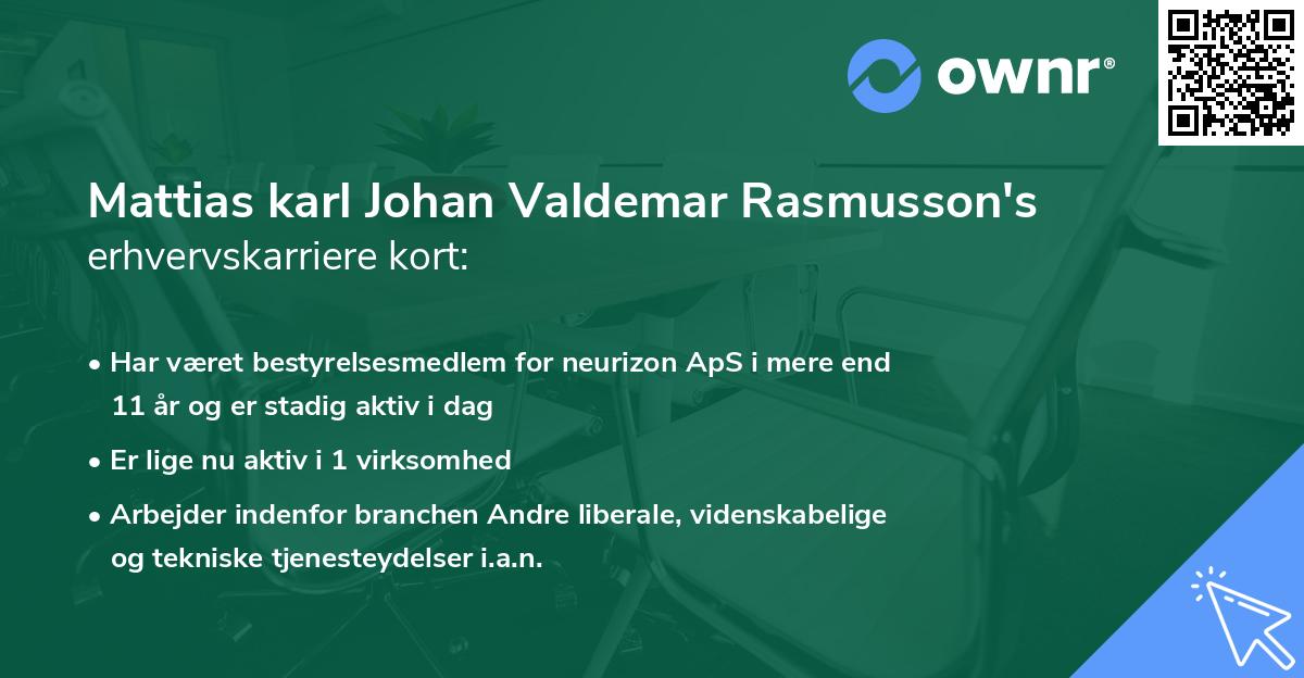 Mattias karl Johan Valdemar Rasmusson's erhvervskarriere kort