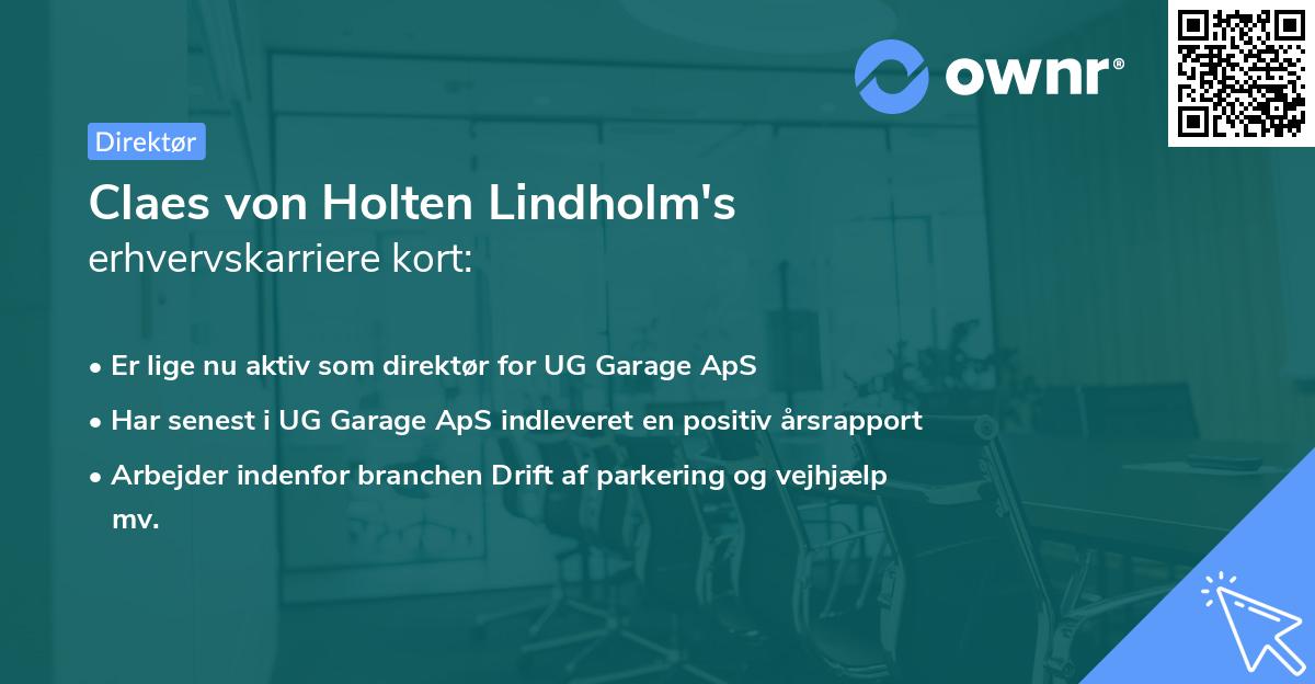 Claes von Holten Lindholm's erhvervskarriere kort