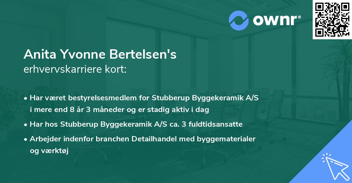 Anita Yvonne Bertelsen's erhvervskarriere kort