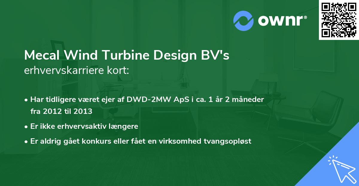 Mecal Wind Turbine Design BV's erhvervskarriere kort