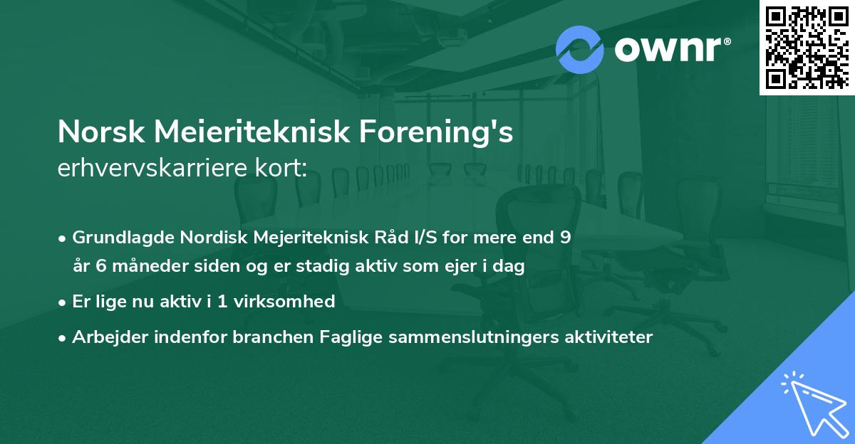 Norsk Meieriteknisk Forening's erhvervskarriere kort