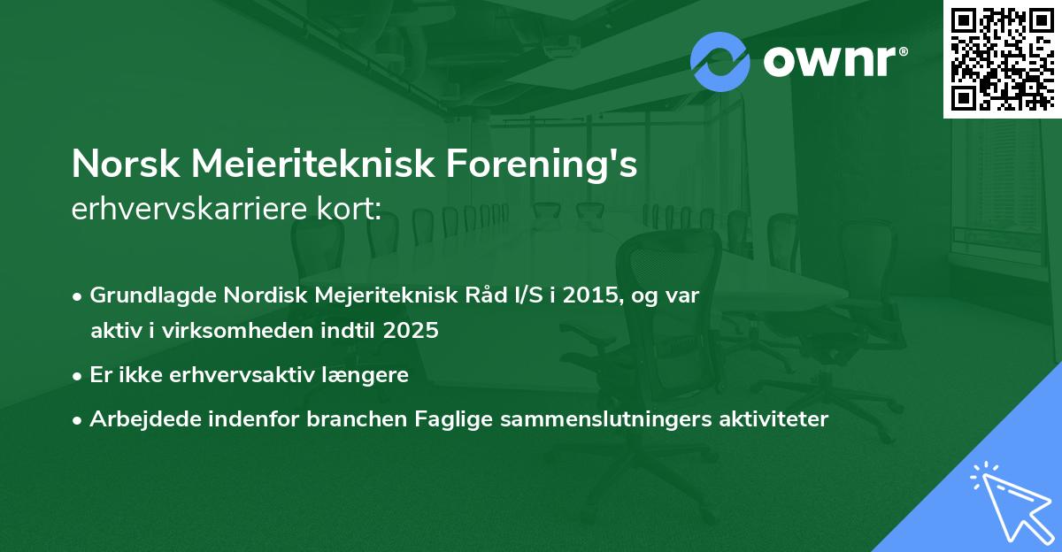 Norsk Meieriteknisk Forening's erhvervskarriere kort