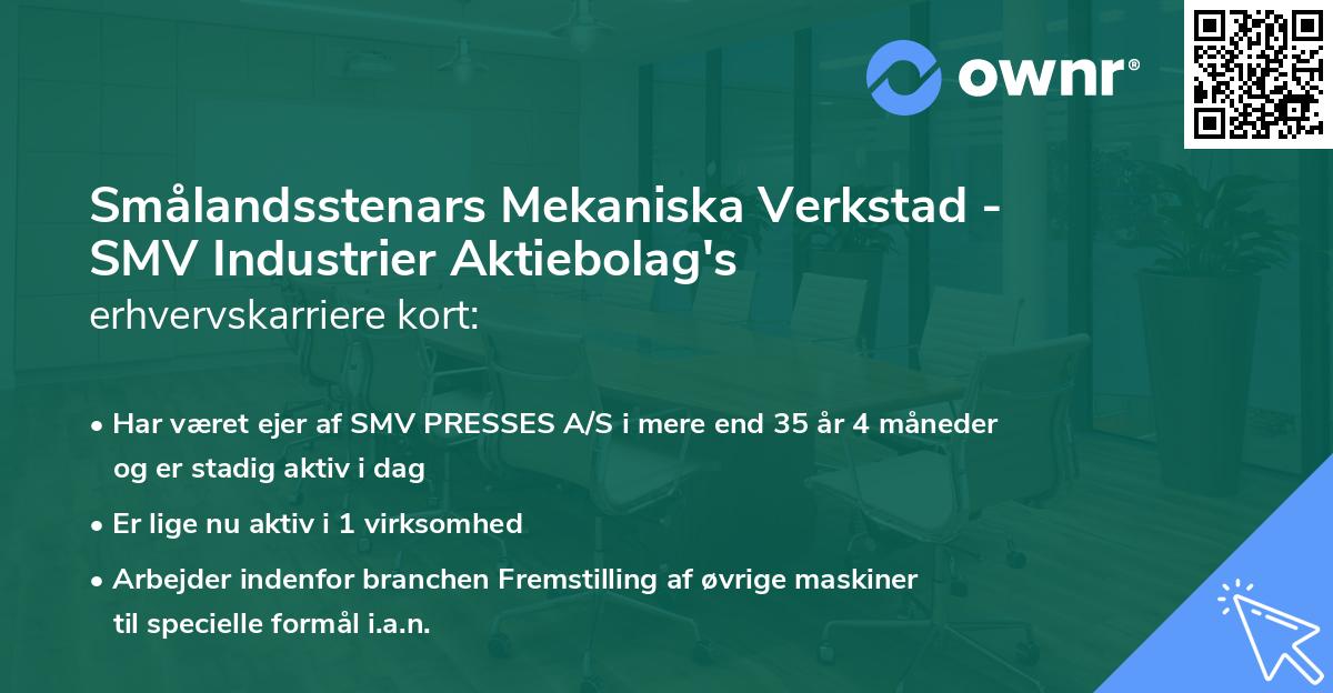 Smålandsstenars Mekaniska Verkstad - SMV Industrier Aktiebolag's erhvervskarriere kort