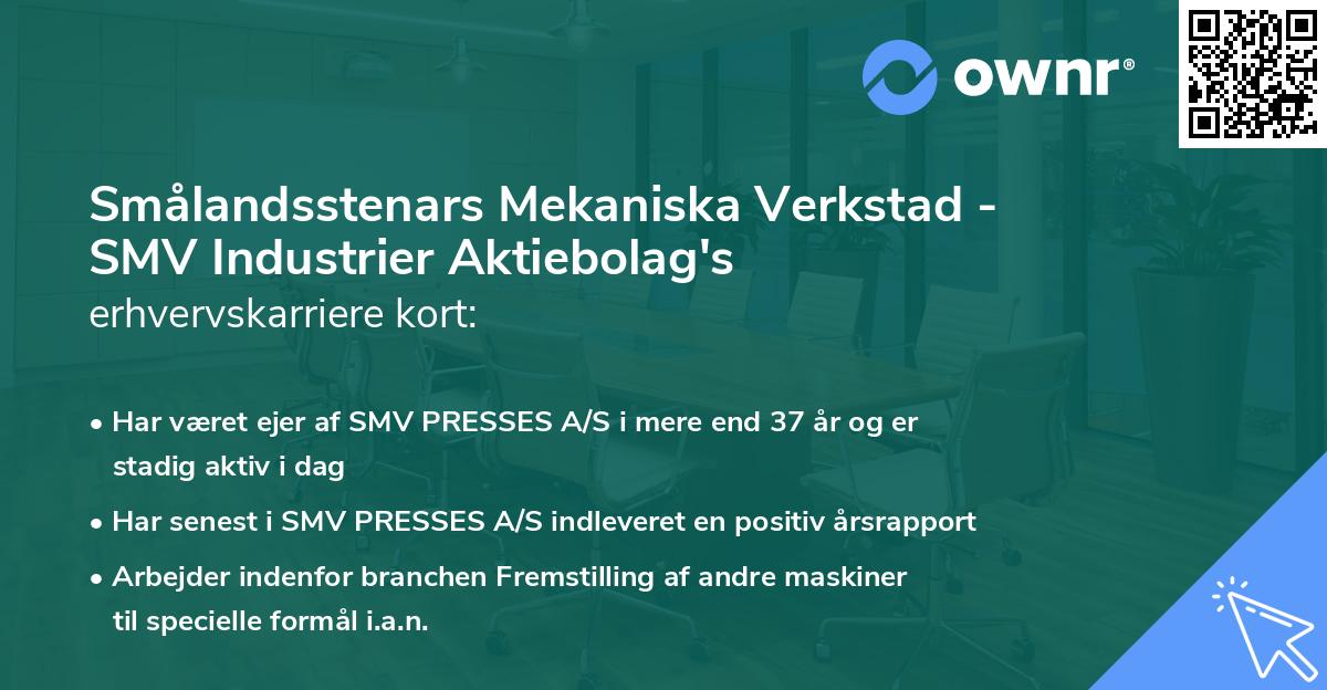 Smålandsstenars Mekaniska Verkstad - SMV Industrier Aktiebolag's erhvervskarriere kort