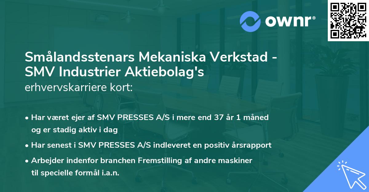 Smålandsstenars Mekaniska Verkstad - SMV Industrier Aktiebolag's erhvervskarriere kort