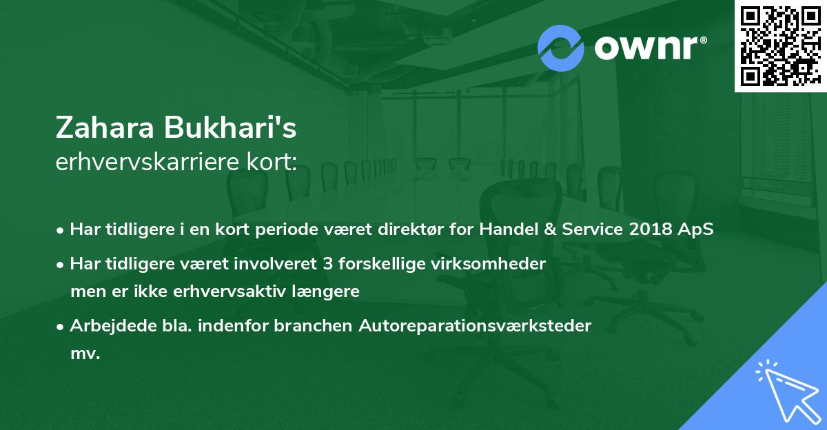 Zahara Bukhari's erhvervskarriere kort