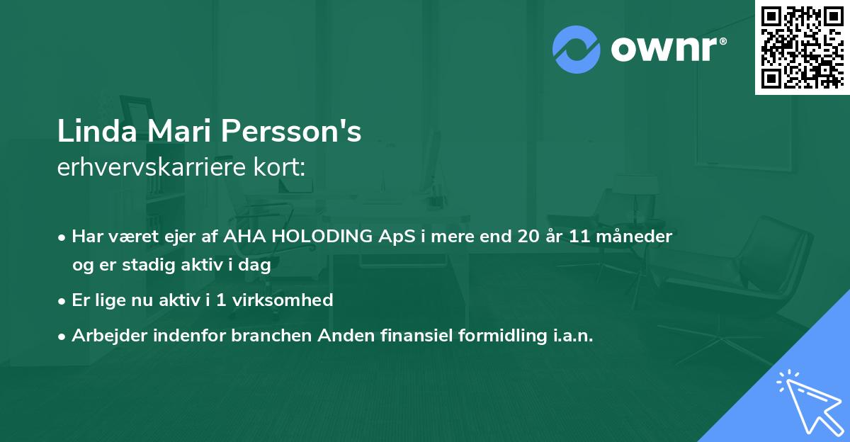 Linda Mari Persson's erhvervskarriere kort