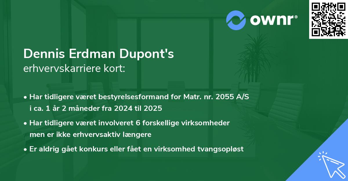 Dennis Erdman Dupont's erhvervskarriere kort