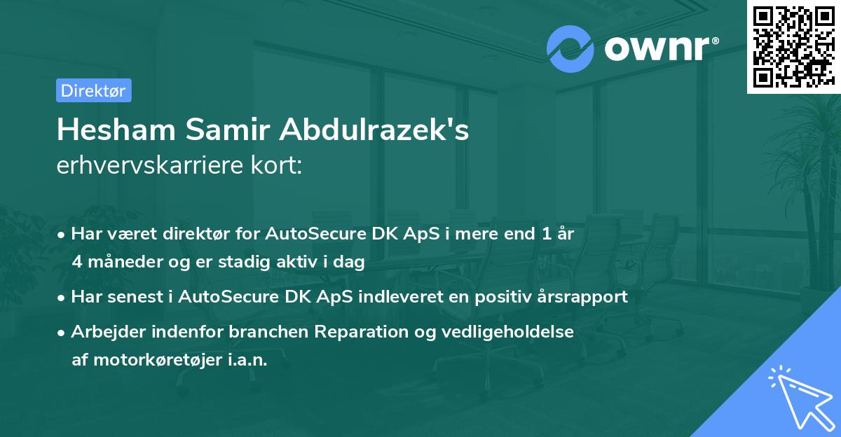 Hesham Samir Abdulrazek's erhvervskarriere kort