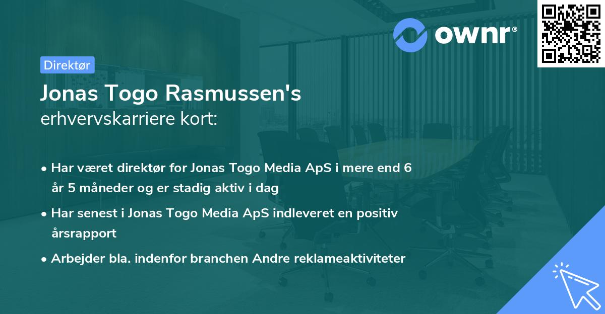 Jonas Togo Rasmussen's erhvervskarriere kort