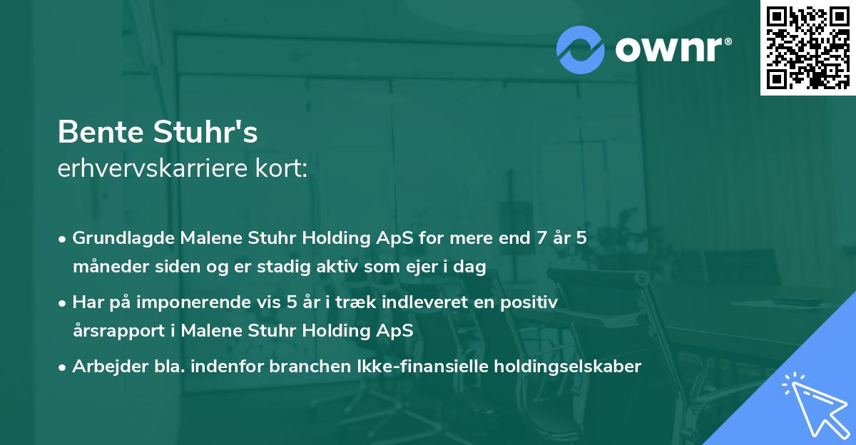Bente Stuhr's erhvervskarriere kort
