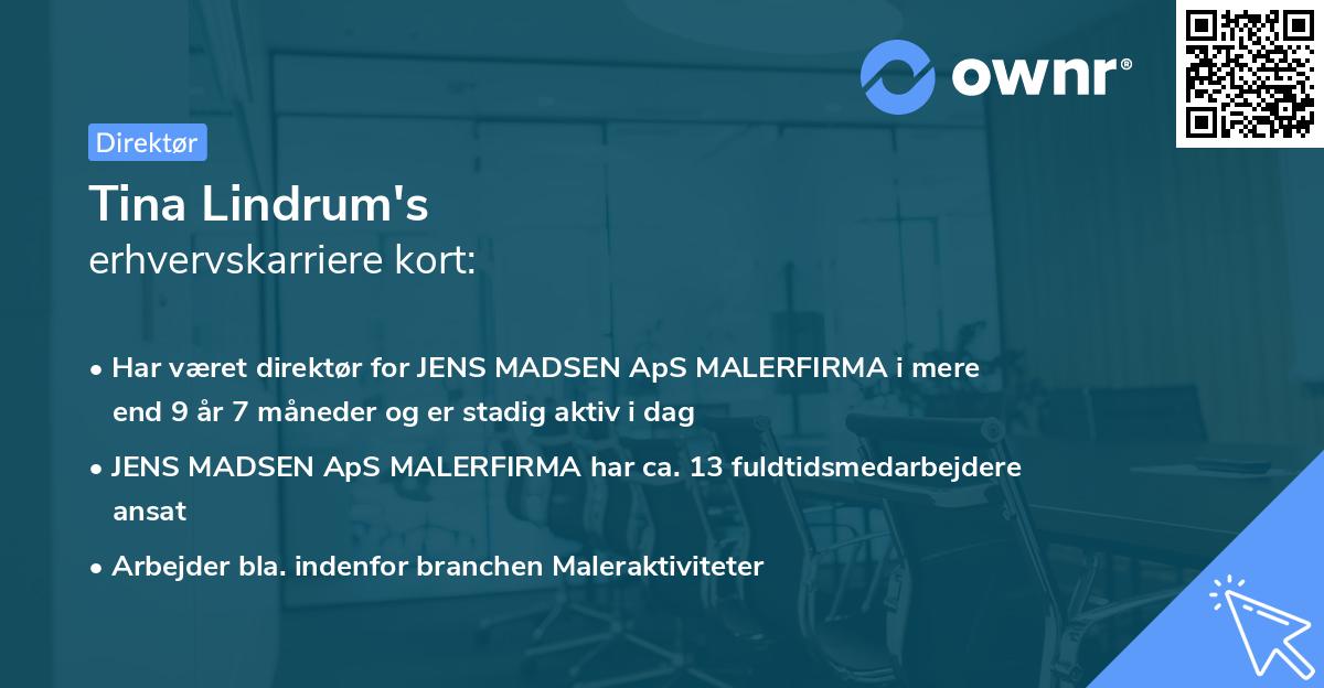Tina Lindrum's erhvervskarriere kort