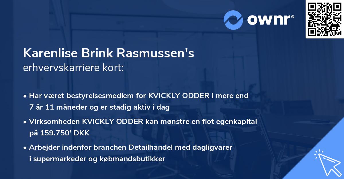 Karenlise Brink Rasmussen's erhvervskarriere kort