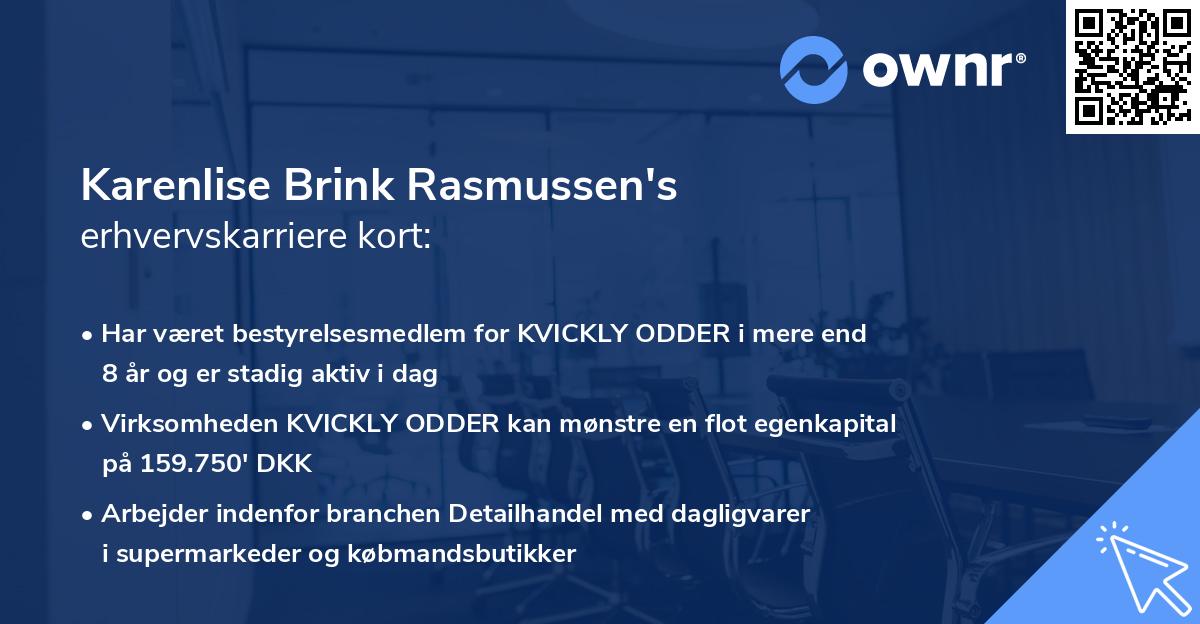Karenlise Brink Rasmussen's erhvervskarriere kort