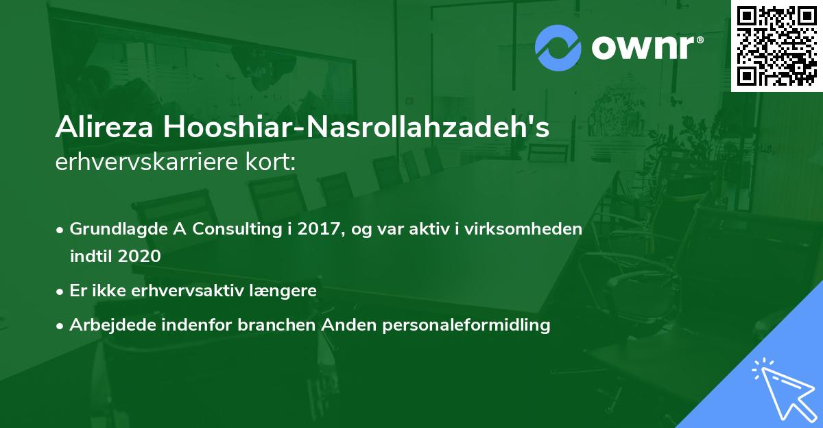 Alireza Hooshiar-Nasrollahzadeh's erhvervskarriere kort