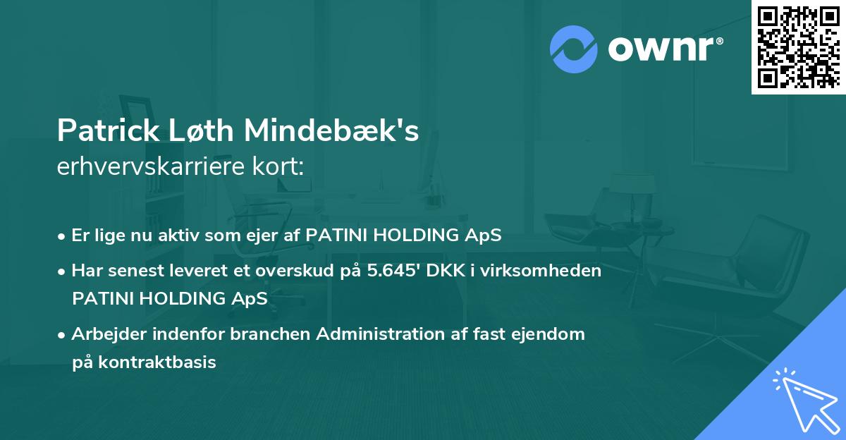 Patrick Løth Mindebæk's erhvervskarriere kort