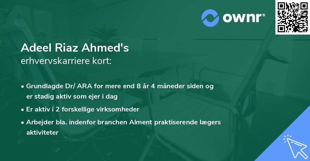 Adeel Riaz Ahmed's erhvervskarriere kort
