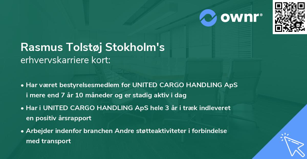 Rasmus Tolstøj Stokholm's erhvervskarriere kort