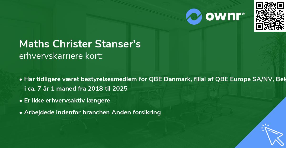 Maths Christer Stanser's erhvervskarriere kort