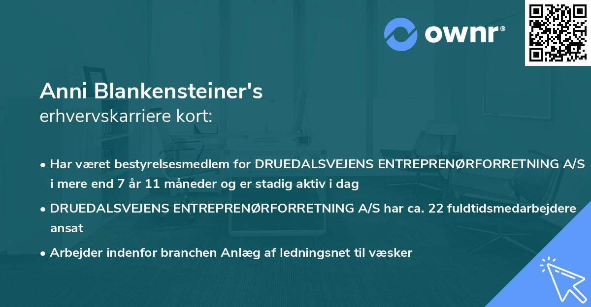 Anni Blankensteiner's erhvervskarriere kort