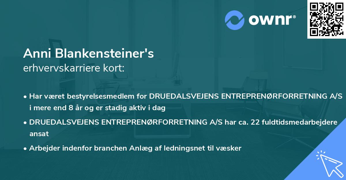 Anni Blankensteiner's erhvervskarriere kort