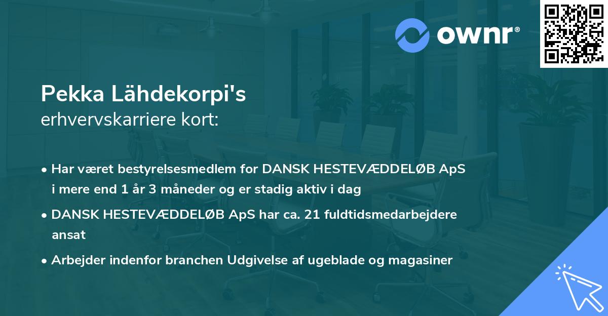Pekka Lähdekorpi's erhvervskarriere kort