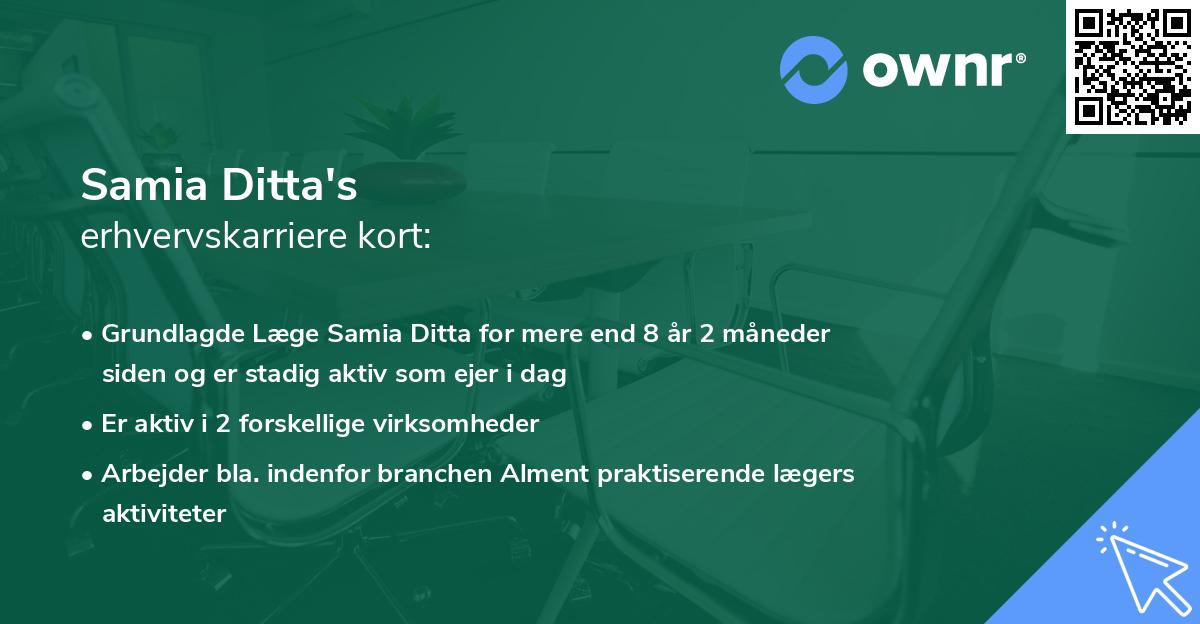 Samia Ditta's erhvervskarriere kort