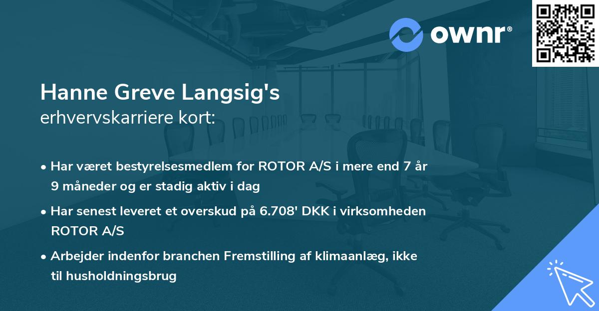 Hanne Greve Langsig's erhvervskarriere kort