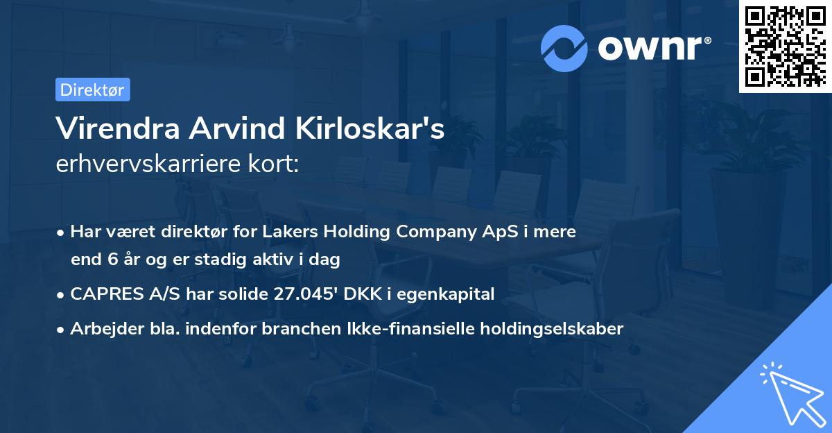 Virendra Arvind Kirloskar's erhvervskarriere kort