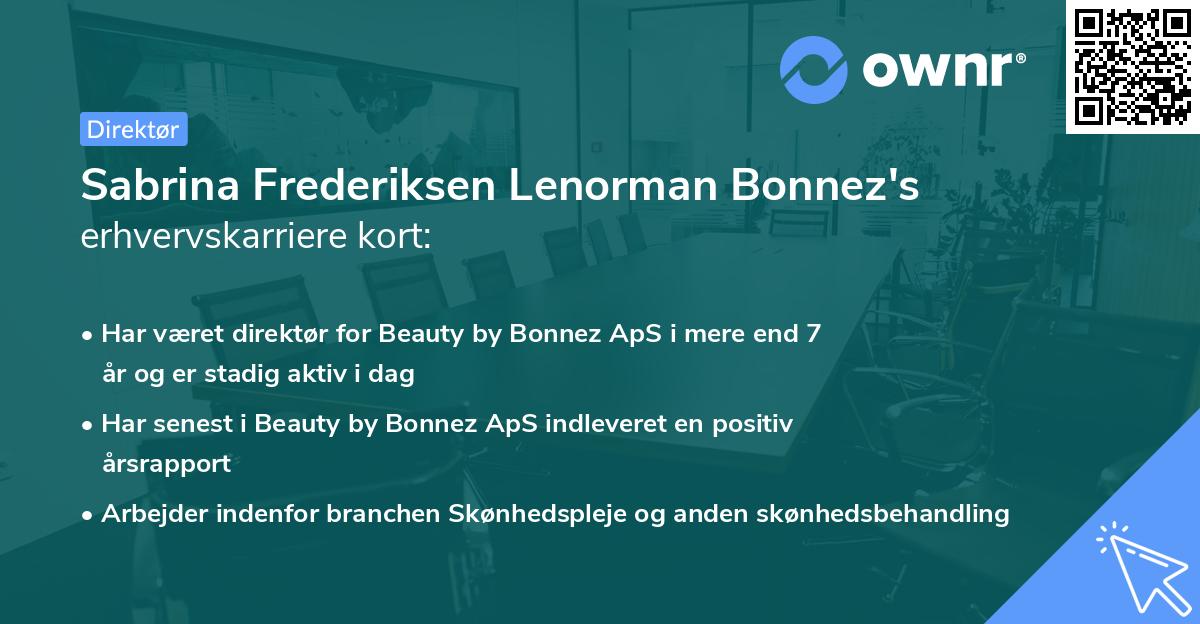 Sabrina Frederiksen Lenorman Bonnez's erhvervskarriere kort