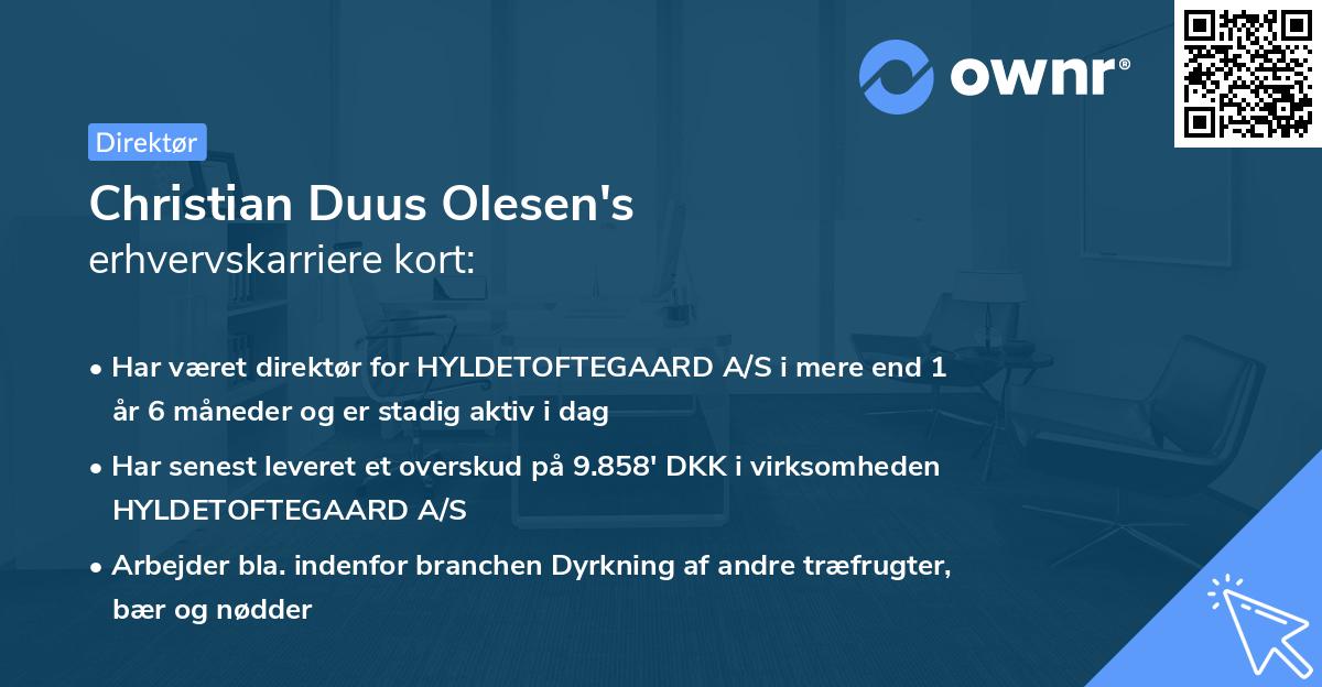 Christian Duus Olesen's erhvervskarriere kort