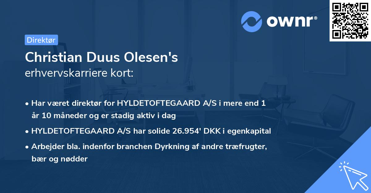 Christian Duus Olesen's erhvervskarriere kort