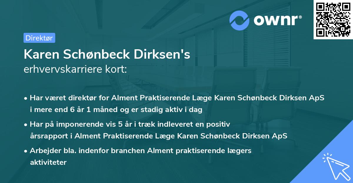 Karen Schønbeck Dirksen's erhvervskarriere kort