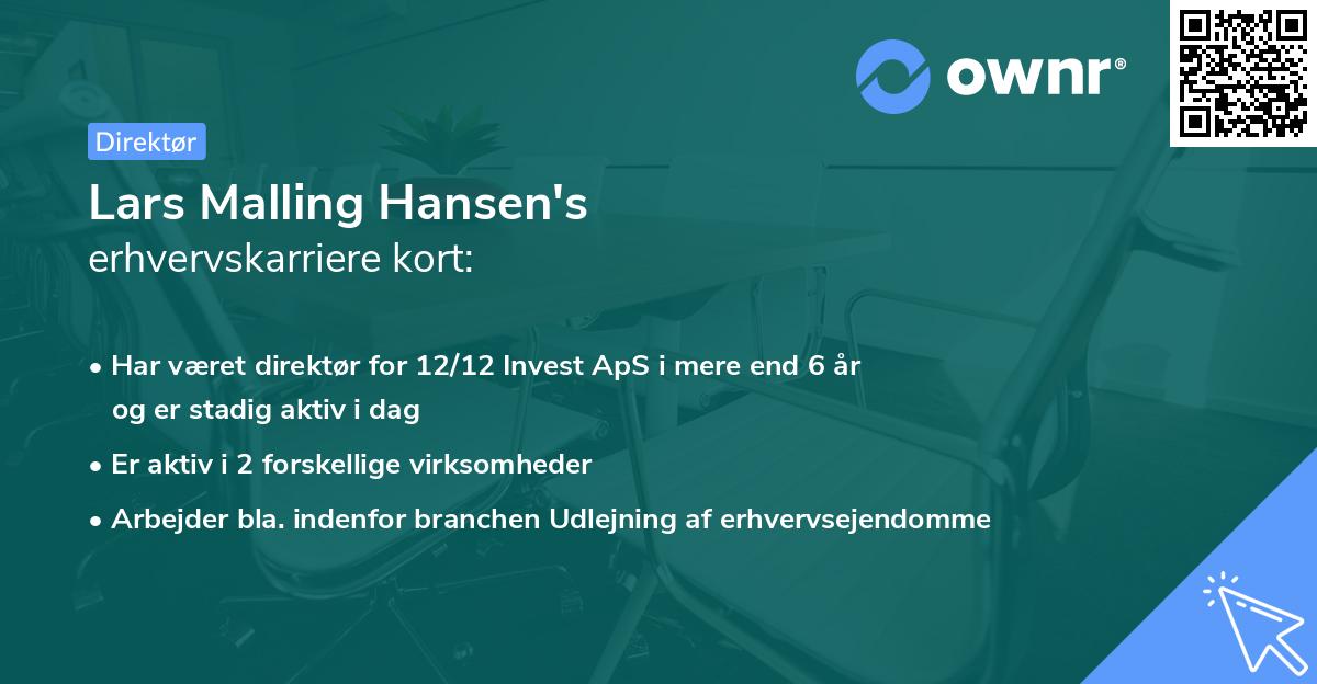 Lars Malling Hansen's erhvervskarriere kort