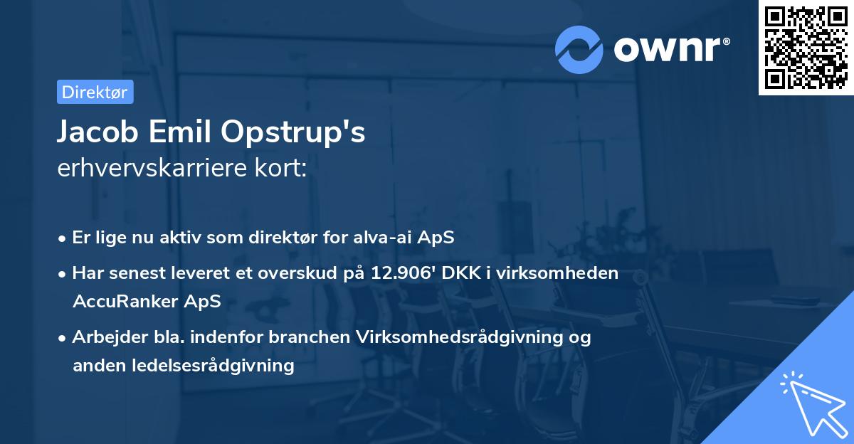Jacob Emil Opstrup's erhvervskarriere kort