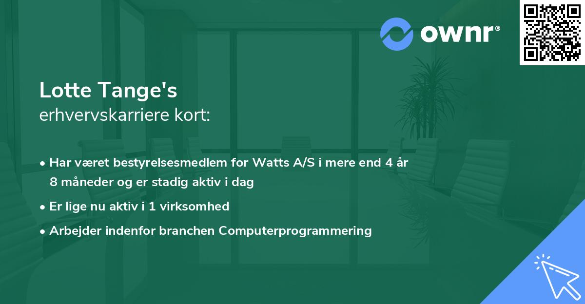Lotte Tange's erhvervskarriere kort