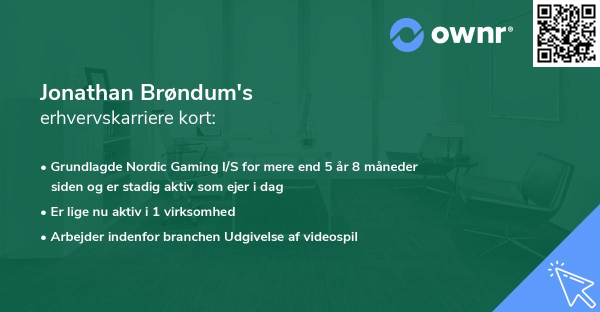 Jonathan Brøndum's erhvervskarriere kort