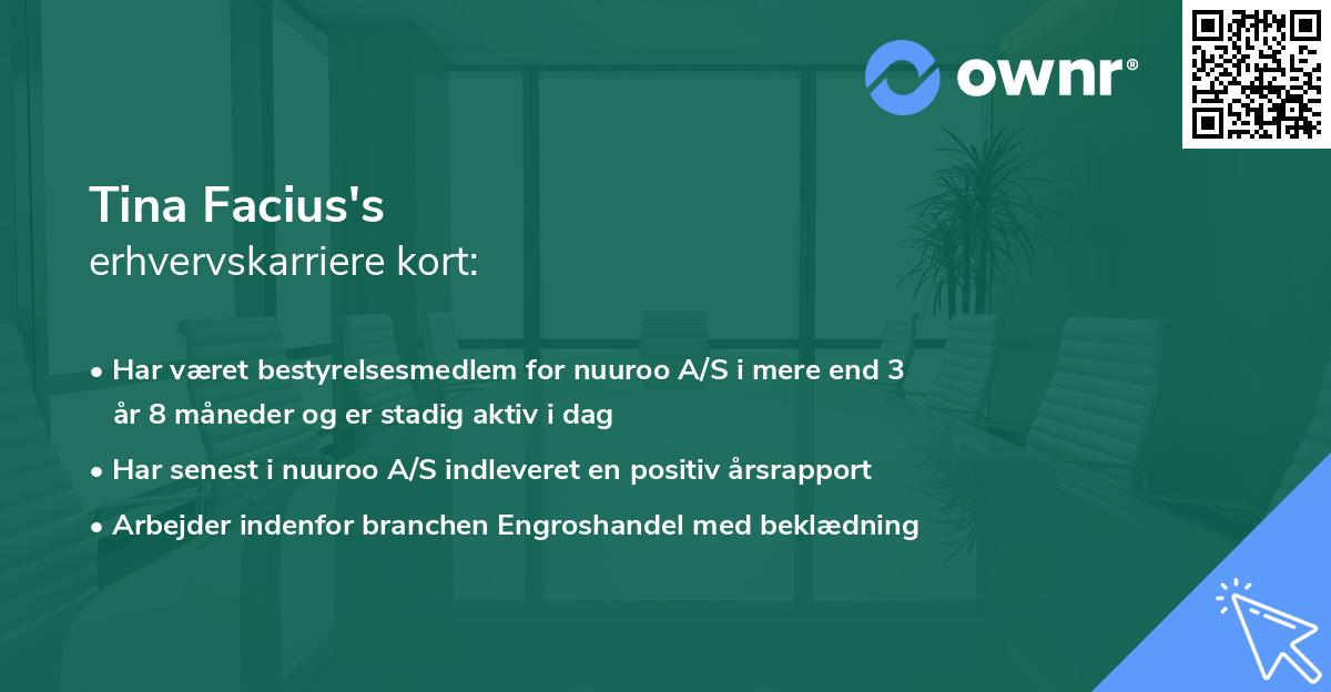 Tina Facius's erhvervskarriere kort