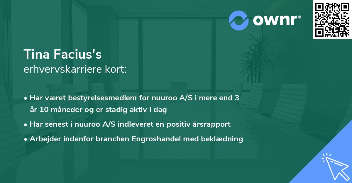 Tina Facius's erhvervskarriere kort