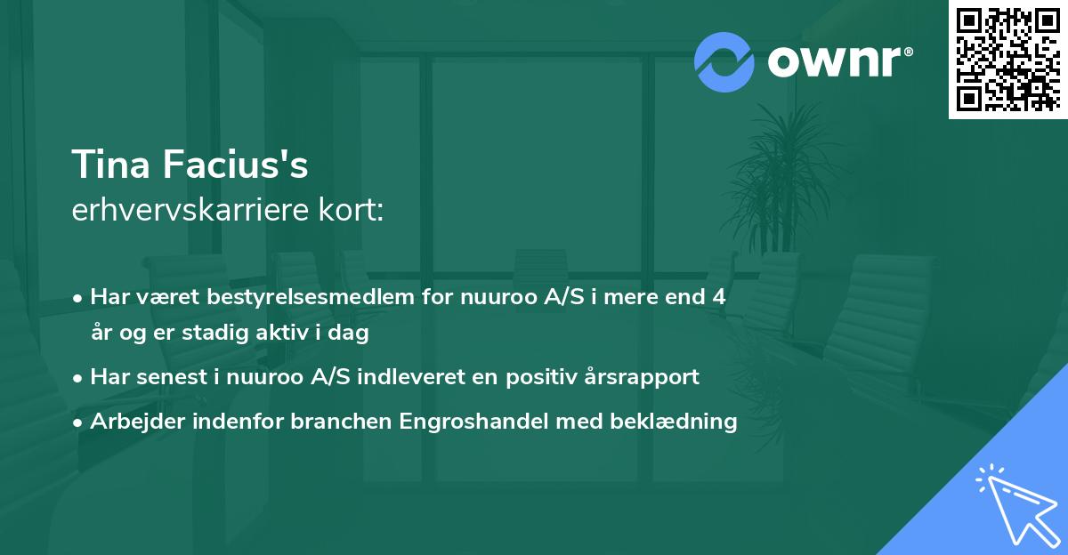 Tina Facius's erhvervskarriere kort