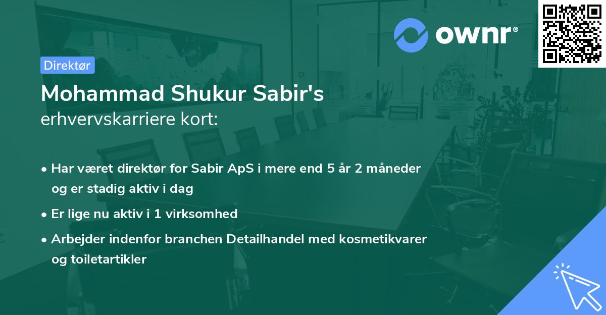 Mohammad Shukur Sabir's erhvervskarriere kort