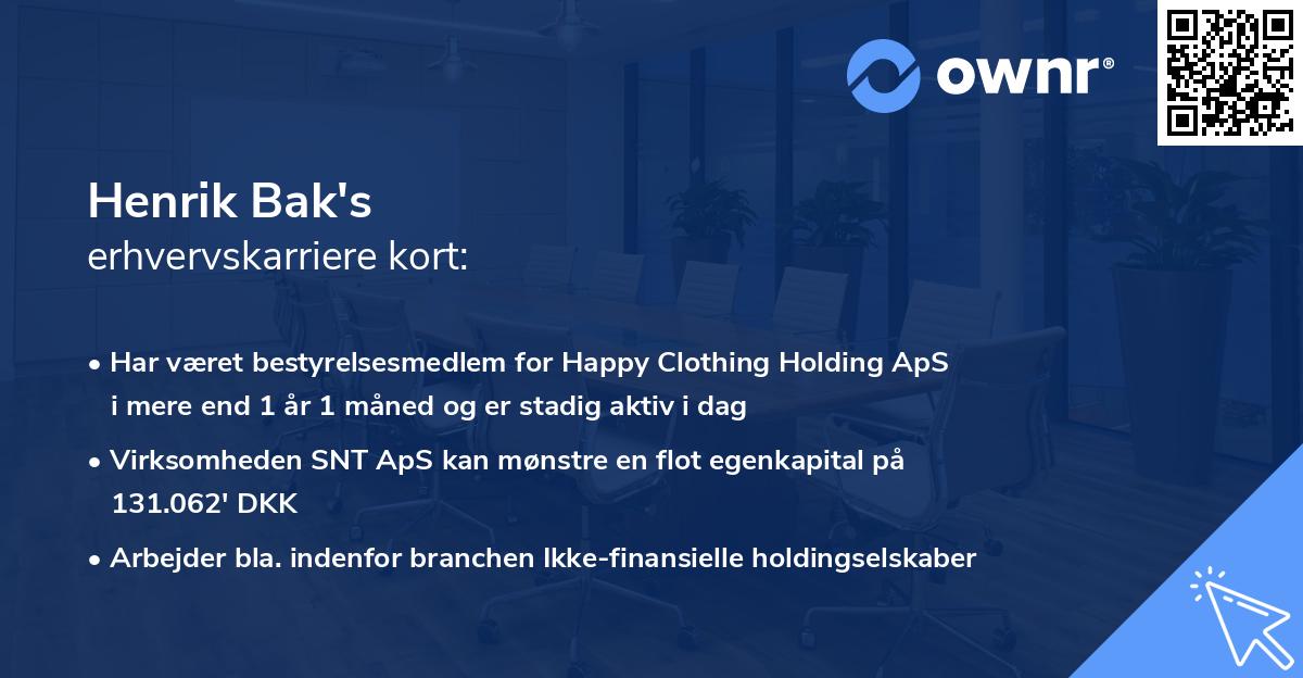 Henrik Bak's erhvervskarriere kort