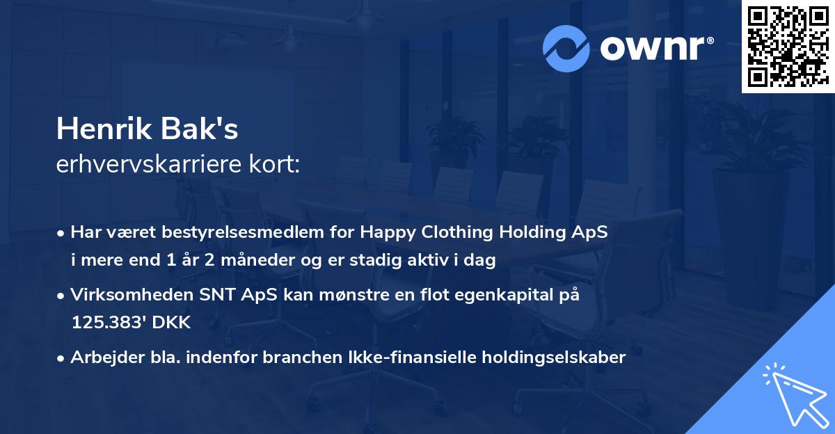 Henrik Bak's erhvervskarriere kort