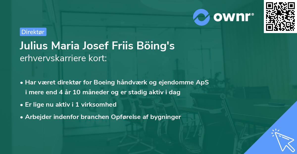 Julius Maria Josef Friis Böing's erhvervskarriere kort