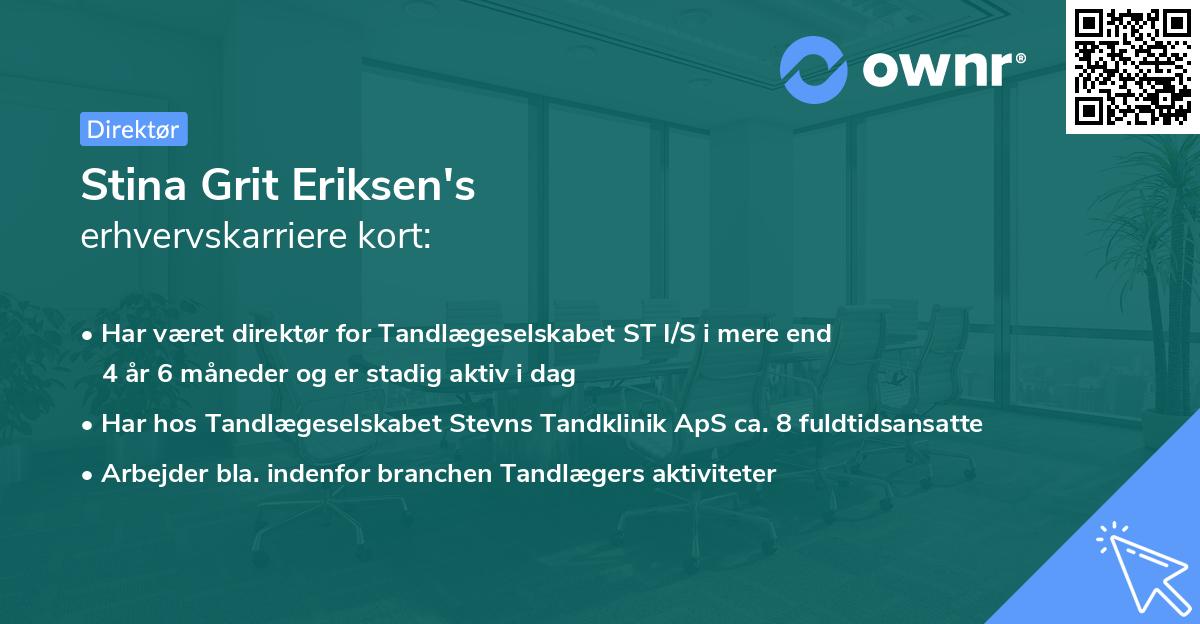 Stina Grit Eriksen's erhvervskarriere kort
