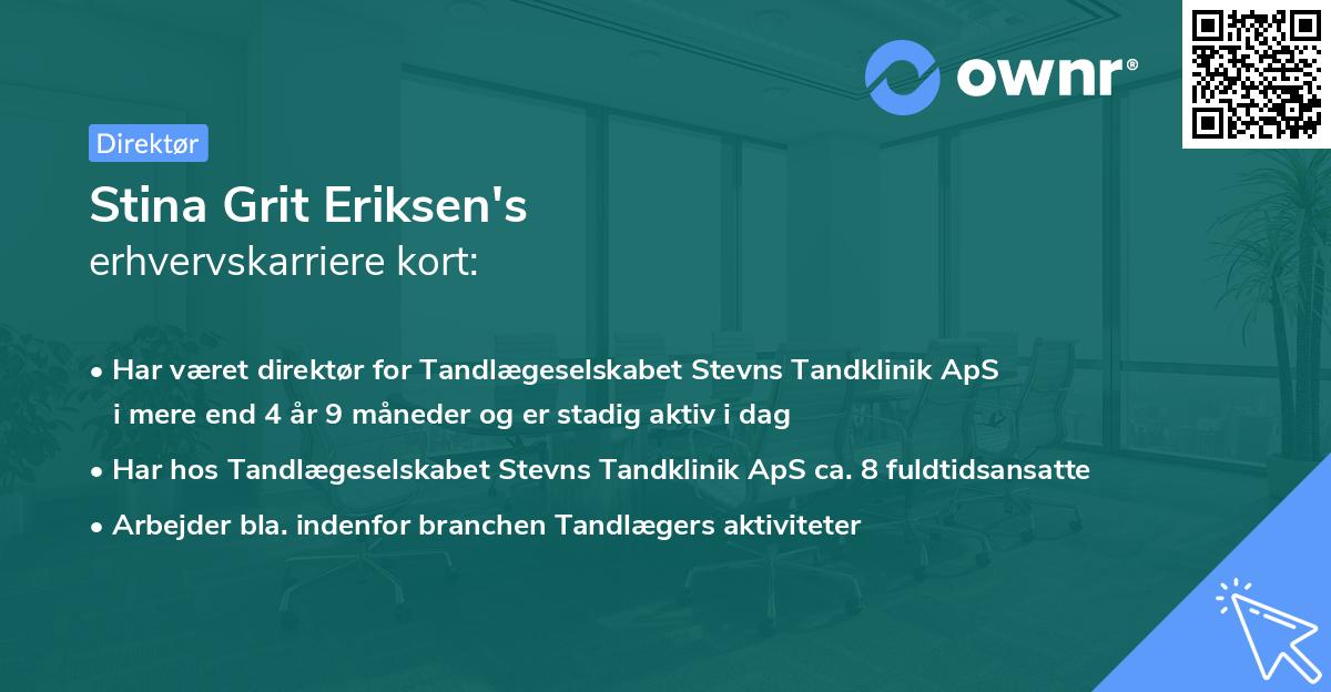 Stina Grit Eriksen's erhvervskarriere kort