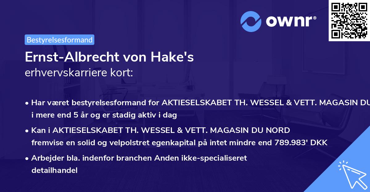 Ernst-Albrecht von Hake's erhvervskarriere kort