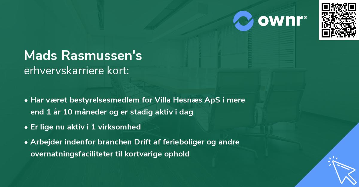 Mads Rasmussen's erhvervskarriere kort