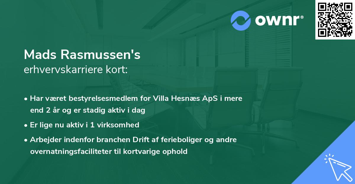 Mads Rasmussen's erhvervskarriere kort
