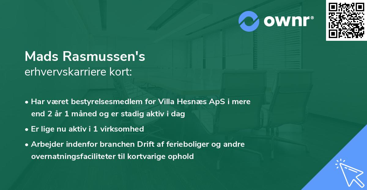 Mads Rasmussen's erhvervskarriere kort